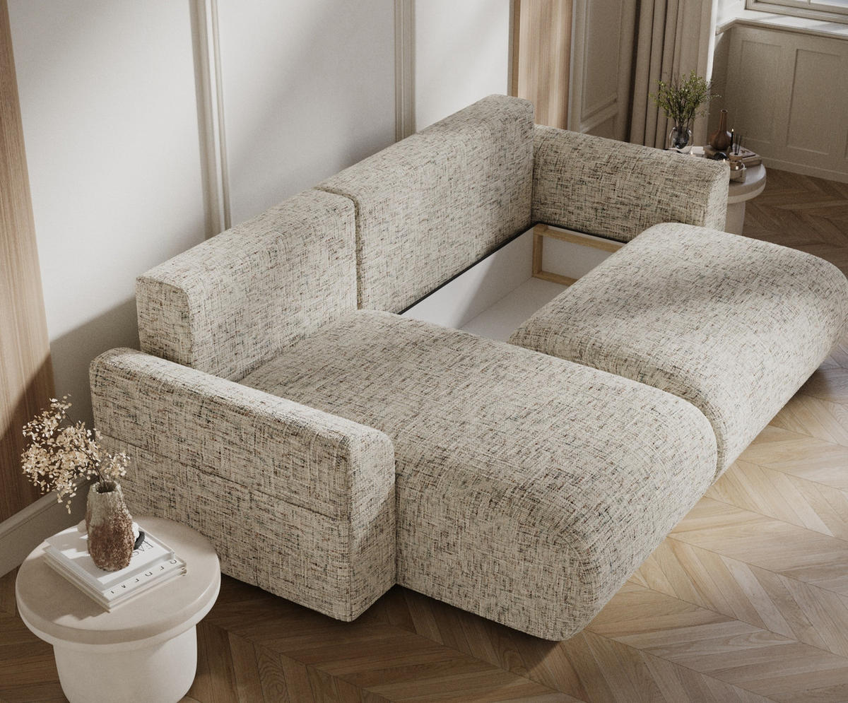 ECKSOFA MIT SCHLAFFUNKTION Bodega Beige Webstoff - Beige/Schwarz, Holz/Holzwerkstoff (235/138cm) - Maison de Reve