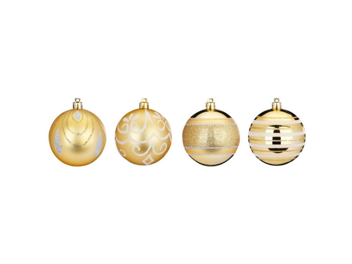 WEIHNACHTSORNAMENTE 4er-Set Ornamente mit Dekor gold matt / glänzend 8 cm - Goldfarben, Kunststoff (8/8/8cm) - LAALU