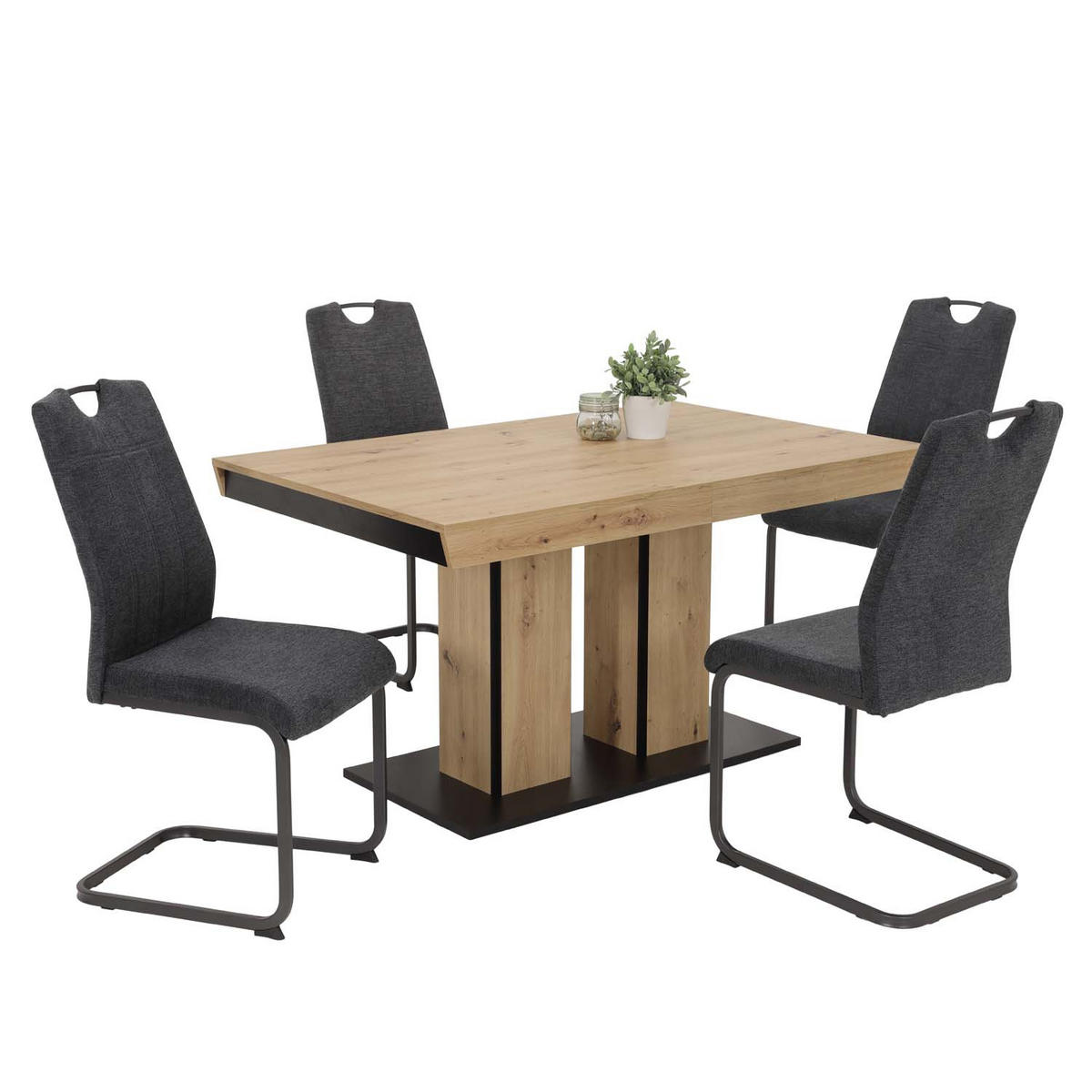 ESSGRUPPE Kamilla, 5 tlg. - Tisch Artisan, 4 Stühle Anthrazit - Anthrazit/Eiche Artisan, Holzwerkstoff/Textil (140/76/90cm) - Möbel Stellbrink