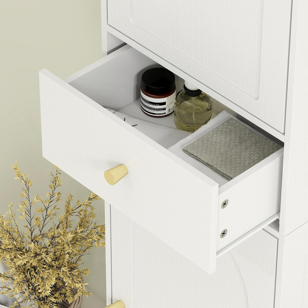 HOCHSCHRANK DE-12480 40/29,5/170 cm Weiß / Gold - Weiß, Holzwerkstoff (29.5/170/40cm) - ComfortXL