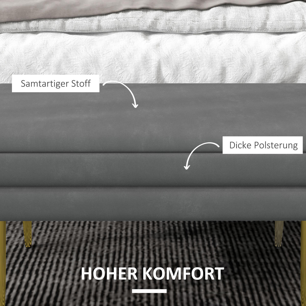 TRUHENBANK DE-07199 mit Samtoptik Dunkelgrau - Dunkelgrau, Textil/Metall (37.5/43/79.5cm) - ComfortXL