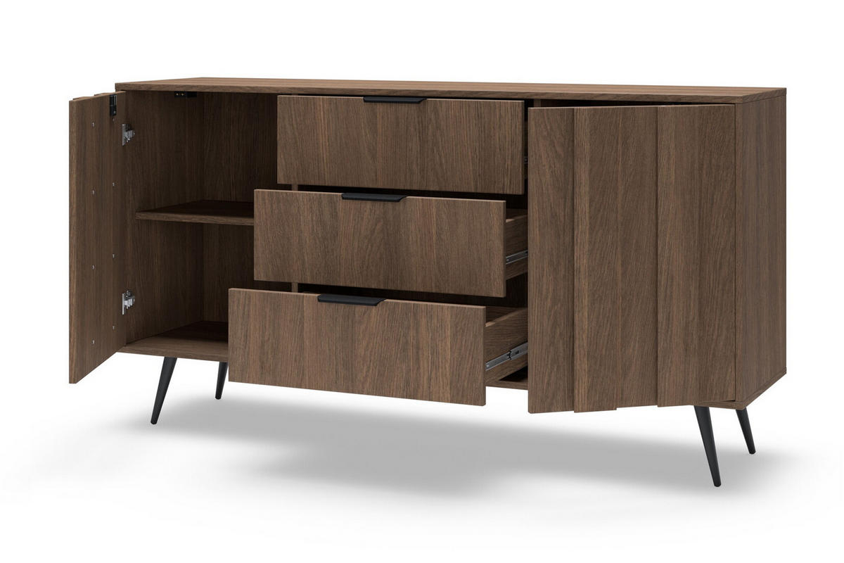 KOMMODE mit Schubladen 154 cm Resta, Metallbeine, 2 Türen, Eiche Dunin - Eichefarben/Schwarz, Holz/Metall (154/83/40cm) - Emporius