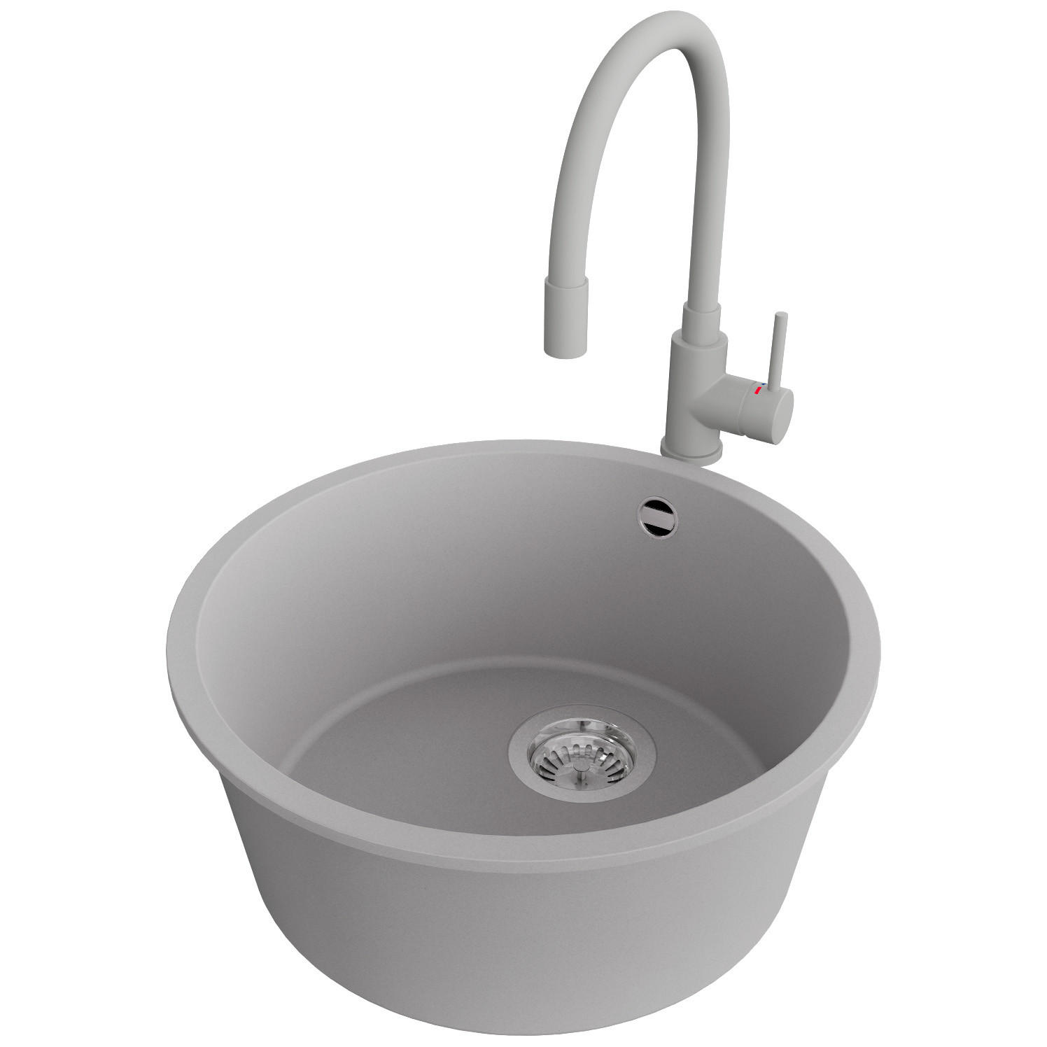 GRANITSPÜLE Valletta Slim, 2-er set Grau 46/46 cm 1 Becken + Küchenarmatur 38/14 cm + Ablauf-Set ab 50er Unterschrank - Chromfarben/Grau, Kunststoff (46/20/46cm) - Primagran