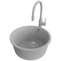 GRANITSPÜLE Valletta Slim, 2-er set Grau 46/46 cm 1 Becken + Küchenarmatur 38/14 cm + Ablauf-Set ab 50er Unterschrank - Chromfarben/Grau, Kunststoff (46/20/46cm) - Primagran