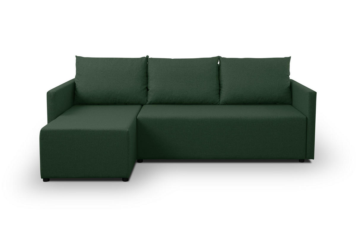 ECKSOFA Solid mit Schlaffunktion und Bettkasten - Dunkelgrün, Holz/Holzwerkstoff (217/138cm) - Ravio