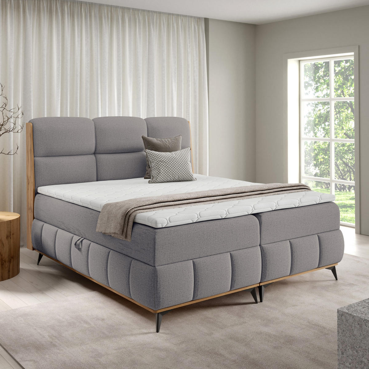 BOXBETT mit Stauraum und Topper 140x200 cm in Grau - Grau, Metall (140/200cm) - Home Collective