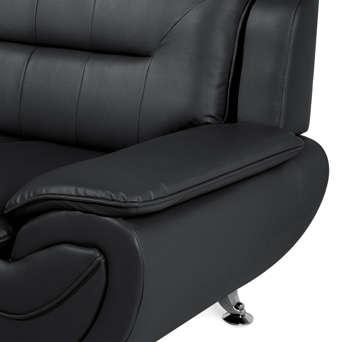 3-SITZER-SOFA Kunstleder Schwarz Leira - Schwarz, Kunststoff/Textil (201/88/86cm) - Beliani