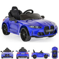 ELEKTROAUTO BMW M4 blau Fernbedienung EVA-Reifen 2 Motoren Musikfunktion - Blau, Kunststoff (110/74/49cm) - Moni