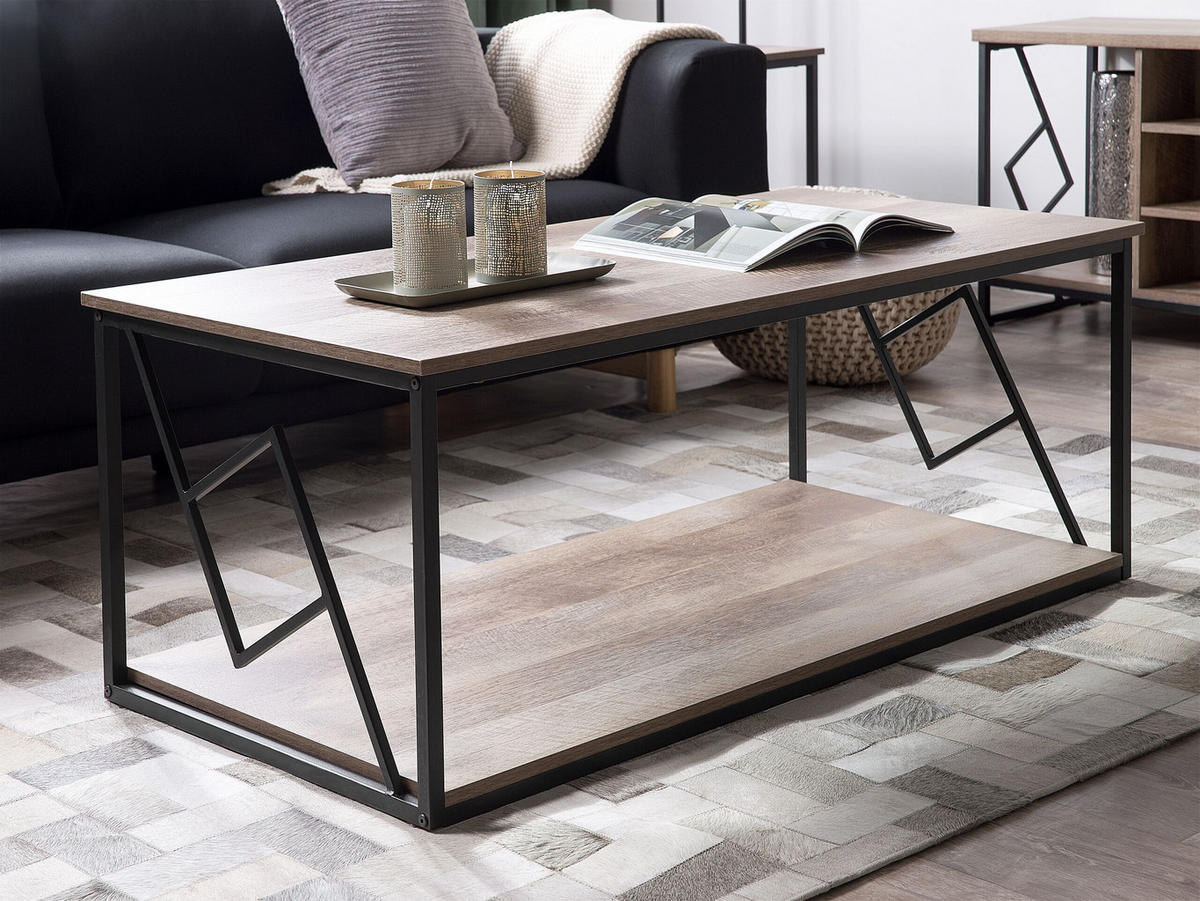 COUCHTISCH dunkler Holzfarbton rechteckig 60/120 cm Forres - Dunkelbraun/Schwarz, Holzwerkstoff (60/120/46cm) - Beliani
