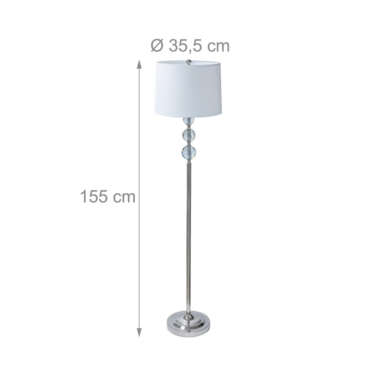 STEHLAMPE - Silberfarben, Glas/Textil (35.5/35.5/155cm) - Relaxdays