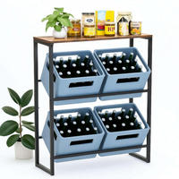 GETRÄNKEKISTENREGAL 4 Kisten mit Ablage Metall/Holz Schwarz 90/32/102 cm - Schwarz, Metall (90/102/32cm) - DanDiBo