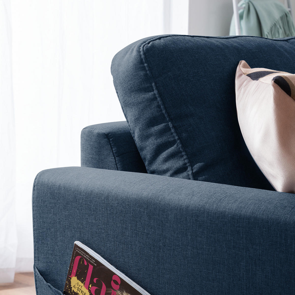 ECKSOFA mit Longchair - Hellbraun/Blau, Holz/Textil (223/148cm) - home24