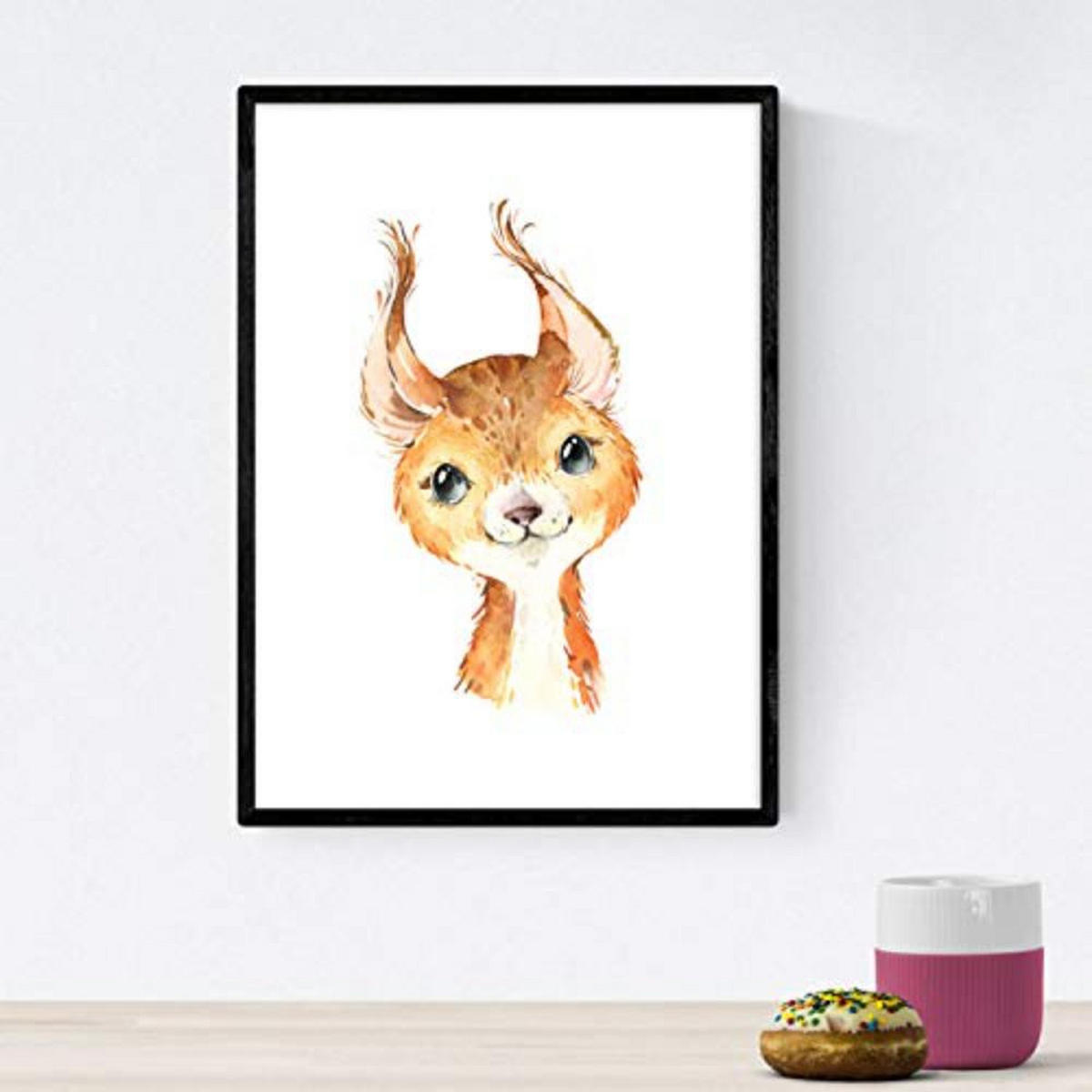 POSTER Set mit 4 Waschbär Stinktier Reh und Fuchs A4 Schwarzer Rahmen - Schwarz, Papier (29.7/3cm) - Nacnic