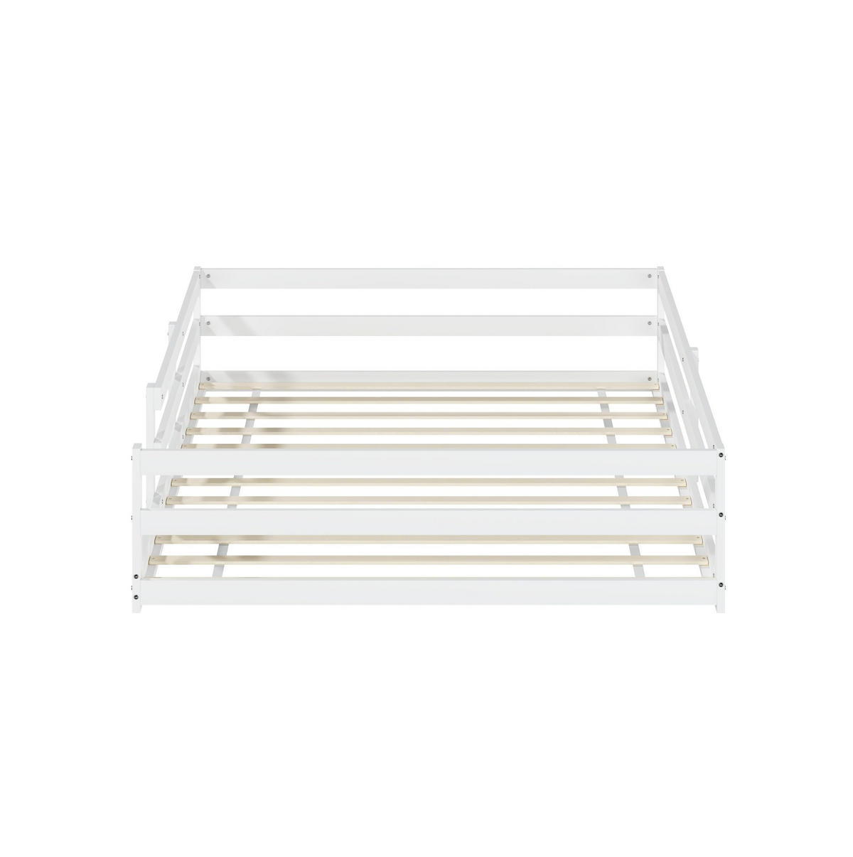 KINDERBETT 140/200 cm weiß aus Kiefernholz mit 4-seitigem Gitter - Weiß, Holzwerkstoff (140/200cm) - OKWISH