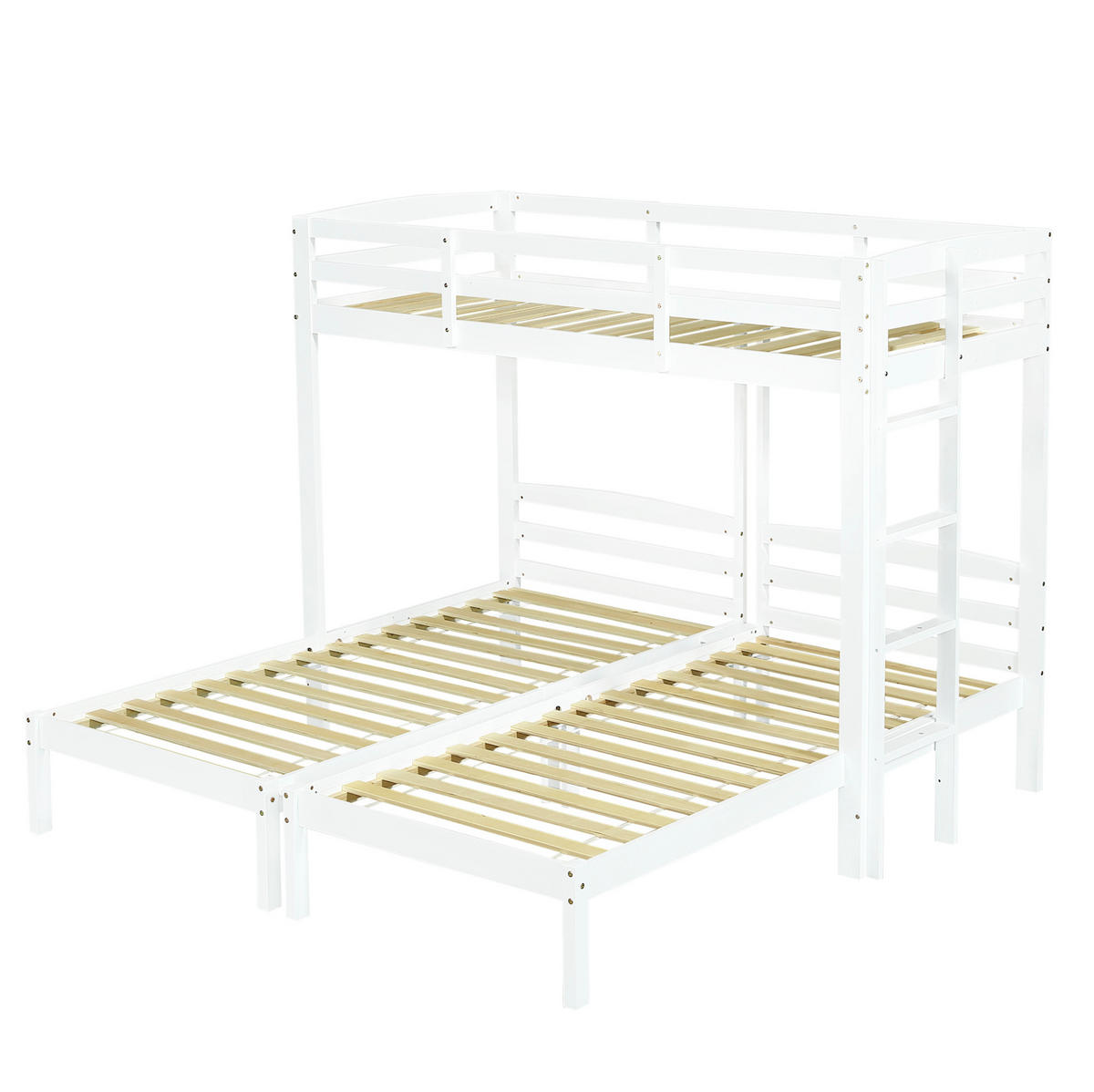 ETAGENBETT Kinderbette 90/200 cm aus Kiefer massiv mit flexibler Seitenleiter Weiß - Weiß, Holz (90/200cm) - Modenvie