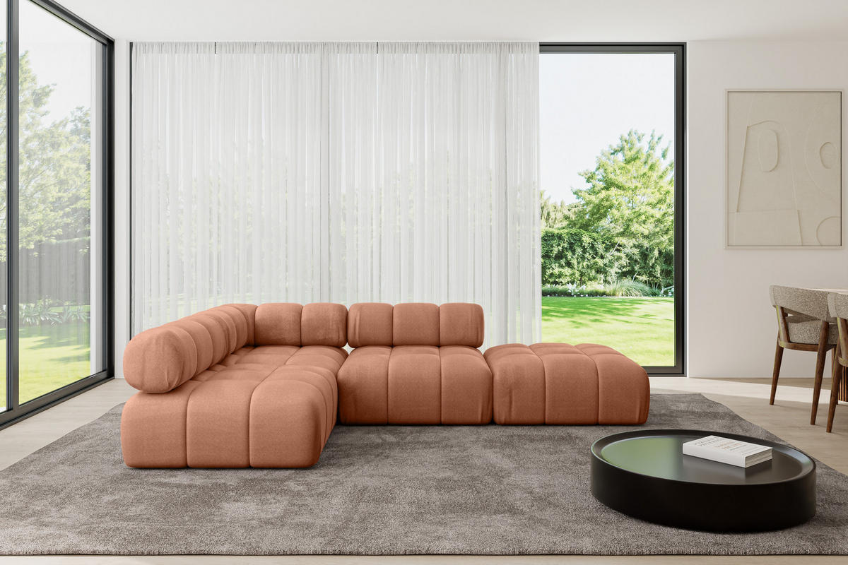 ECKSOFA modulares Sofa Favio-L1 - 285x190x70 cm Apricot Velours - Koralle, Holzwerkstoff/Textil (285/190cm) - ALTDECOR