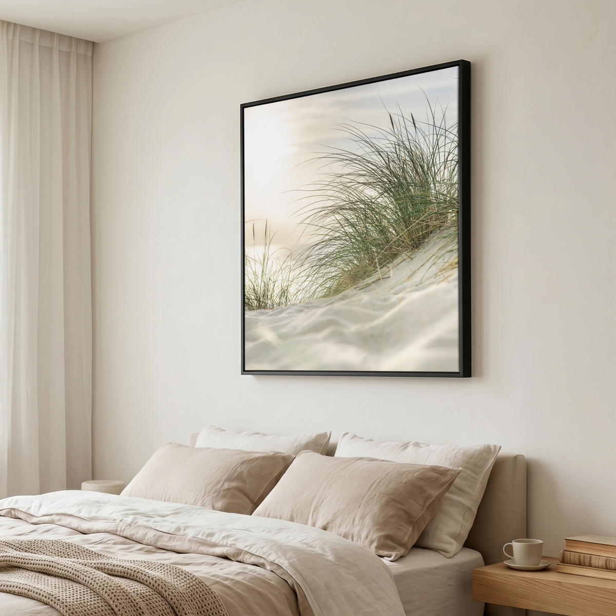 LEINWAND Bilder mit Rahmen - Dünen mit Strandhafer in der Sonne des Nationalparks Schleswig-Holsteinisches Wattenmeer - 90x90 - Creme, Textil (90/90cm) - MuchoWow