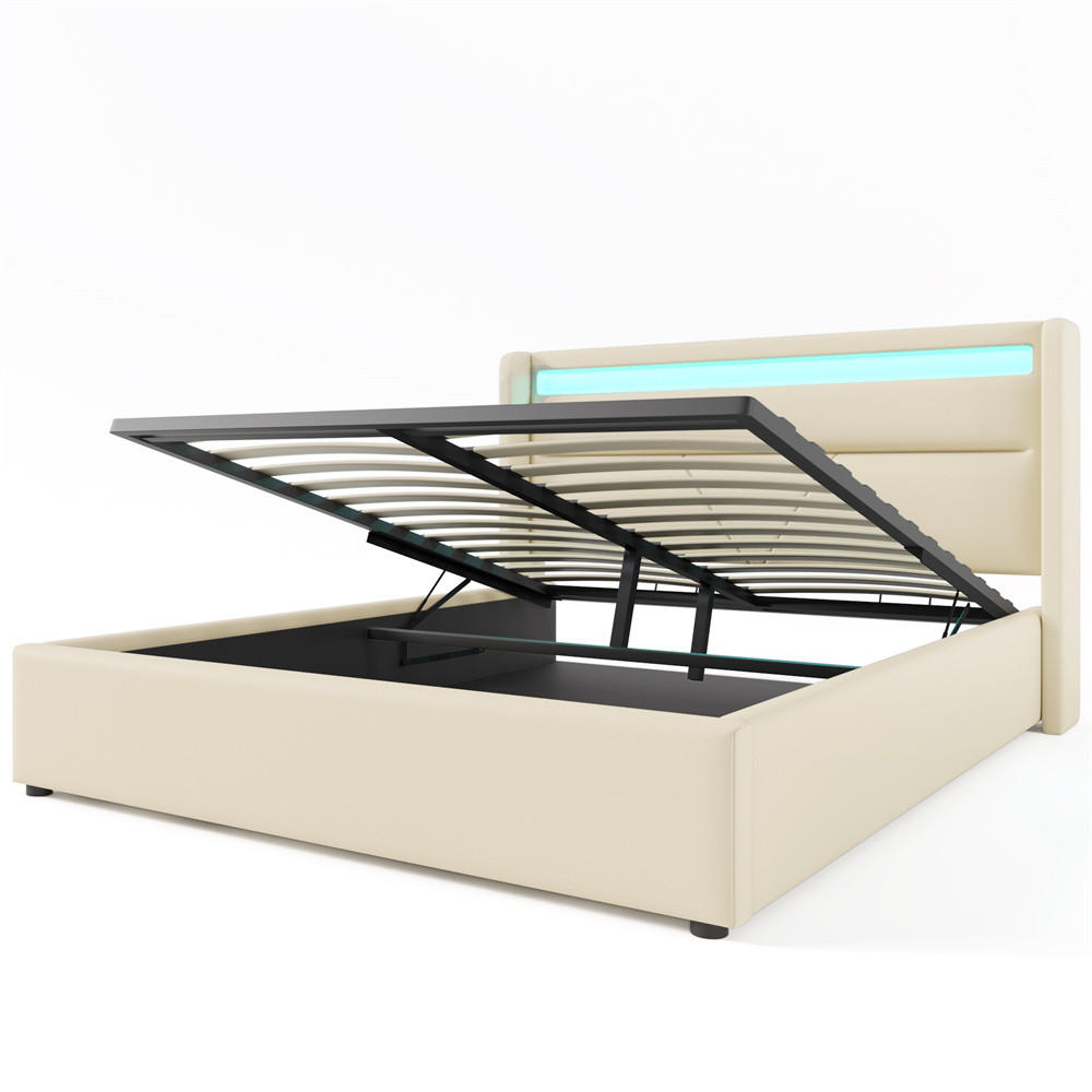 POLSTERBETT 140/200 cm in Weiß mit LED - Weiß, Holz/Textil (140/200cm) - KOMHTOM