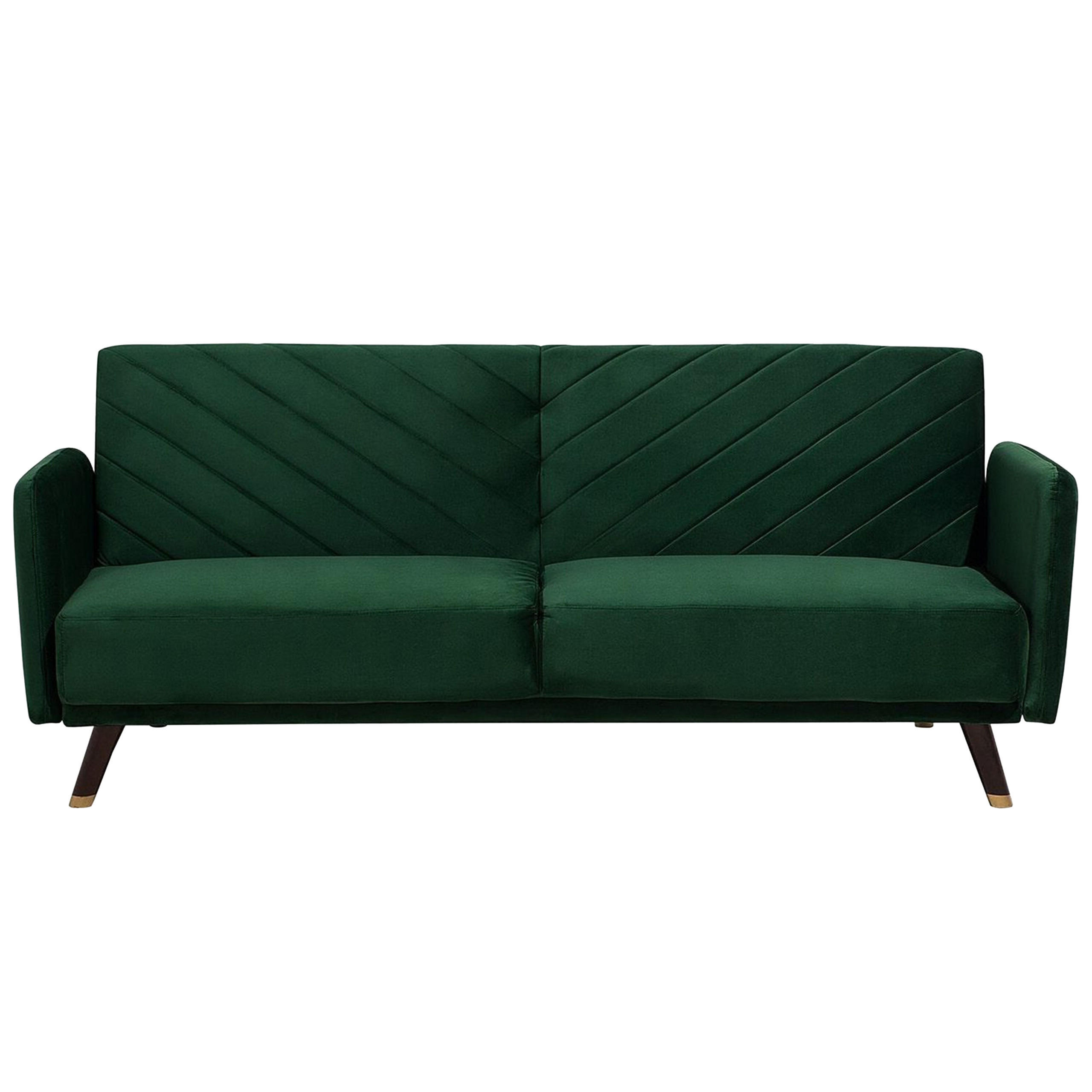 3-SITZER-SCHLAFSOFA Samtstoff Grün Senja - Hellgrün, Textil (200/87/95cm) - Beliani