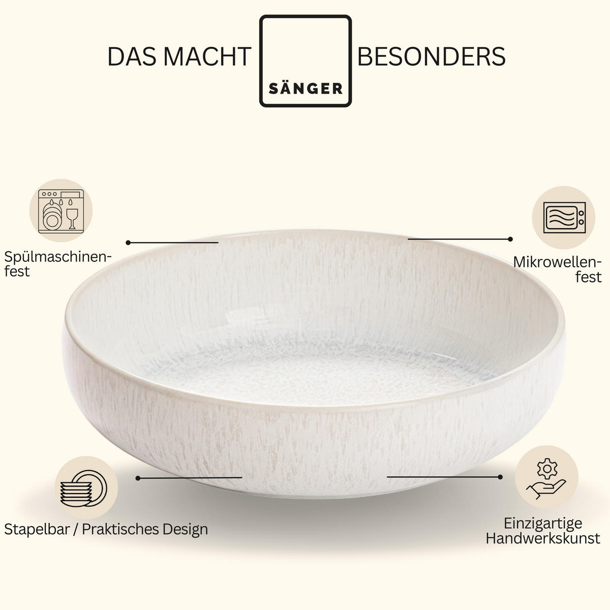 OBSTSCHALE Korfu - 1 teilig aus Steingut - Creme, Stein (24.5/6.5/24.5cm) - Sänger