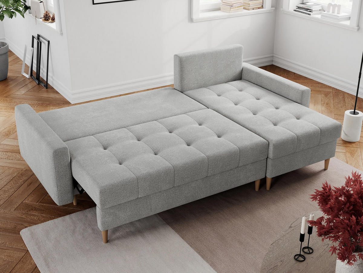 ECKSOFA Colin Struktur Hellgrau - Hellgrau/Braun, Holz/Textil (220/140cm) - MKS
