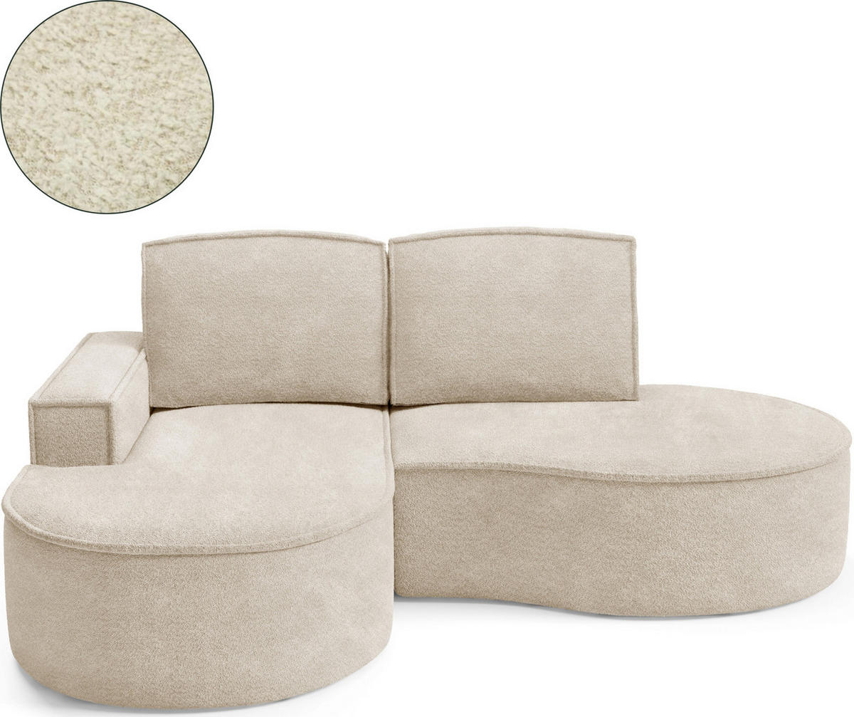 ECKSOFA MOLLY – Halbkreisförmig, Abriamo-Bouclé, Lose Kissen, Bouclé-Bezug, 210x157x88 cm, Links Beige - Beige, Holz/Textil (157/210cm) - DomoHome