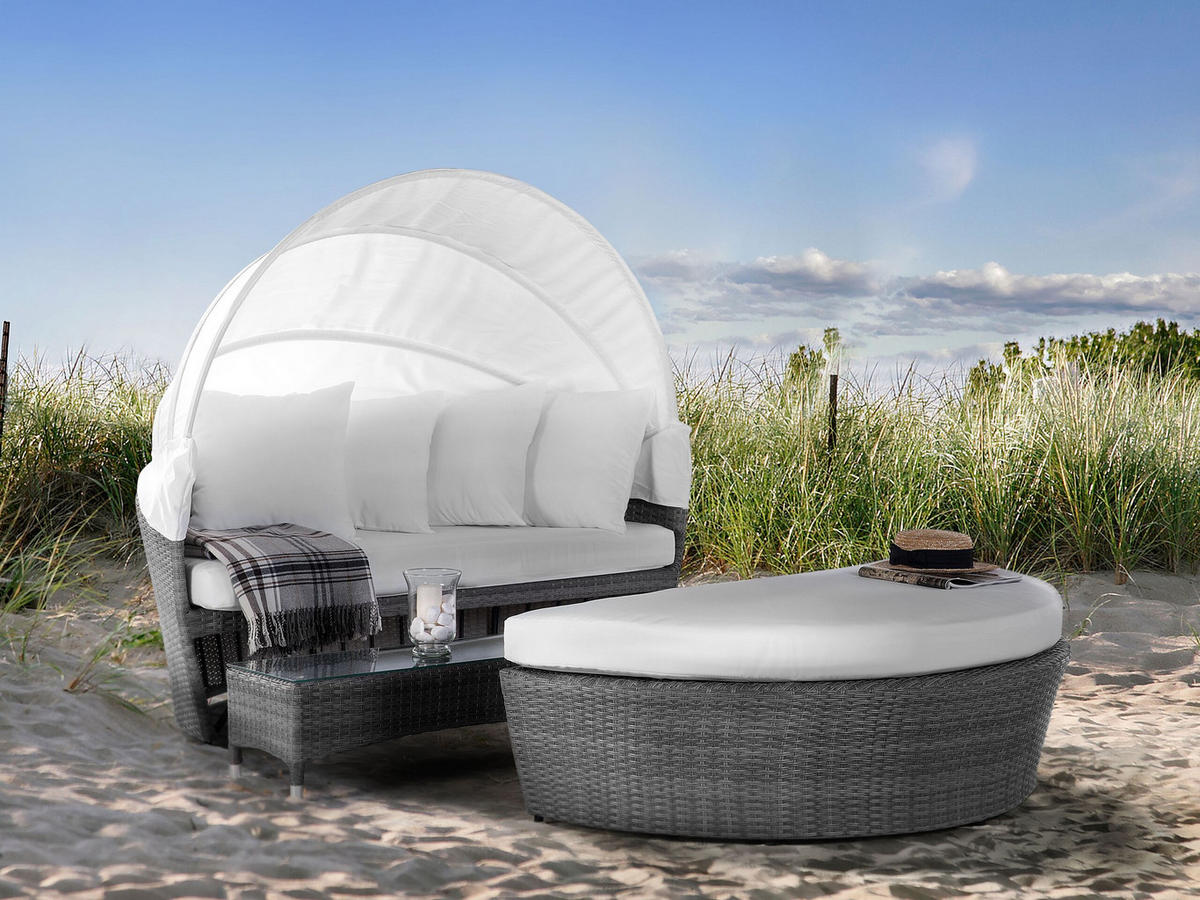 SONNENINSEL Rattan grau Sonnendach cremeweiß SYLT LUX - Weiß/Grau, Kunststoff (158/138/150cm)