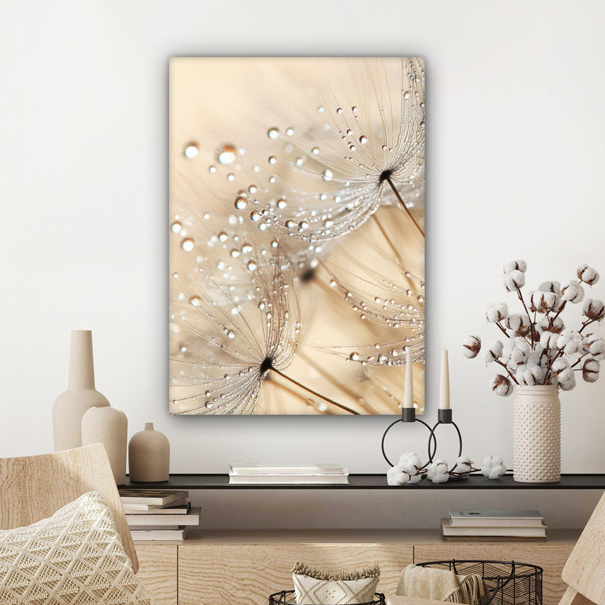 OBRAZ NA PLÁTNĚ Pampeliška - Abstraktní - Příroda - Béžová 60x80 cm - hnědá, textil (60/80cm) - MuchoWow