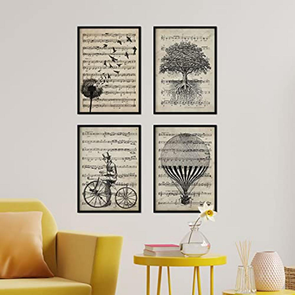 POSTER Set mit 4 Notenblatt A4 Schwarzer Rahmen - Schwarz, Papier (29.7/3cm) - Nacnic