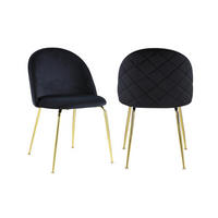 STUHL 2er-Set - Samt & Goldfarbenes Metall - Schwarz - MELBOURNE - Schwarz, Textil (55/77/50cm) - Vente-Unique