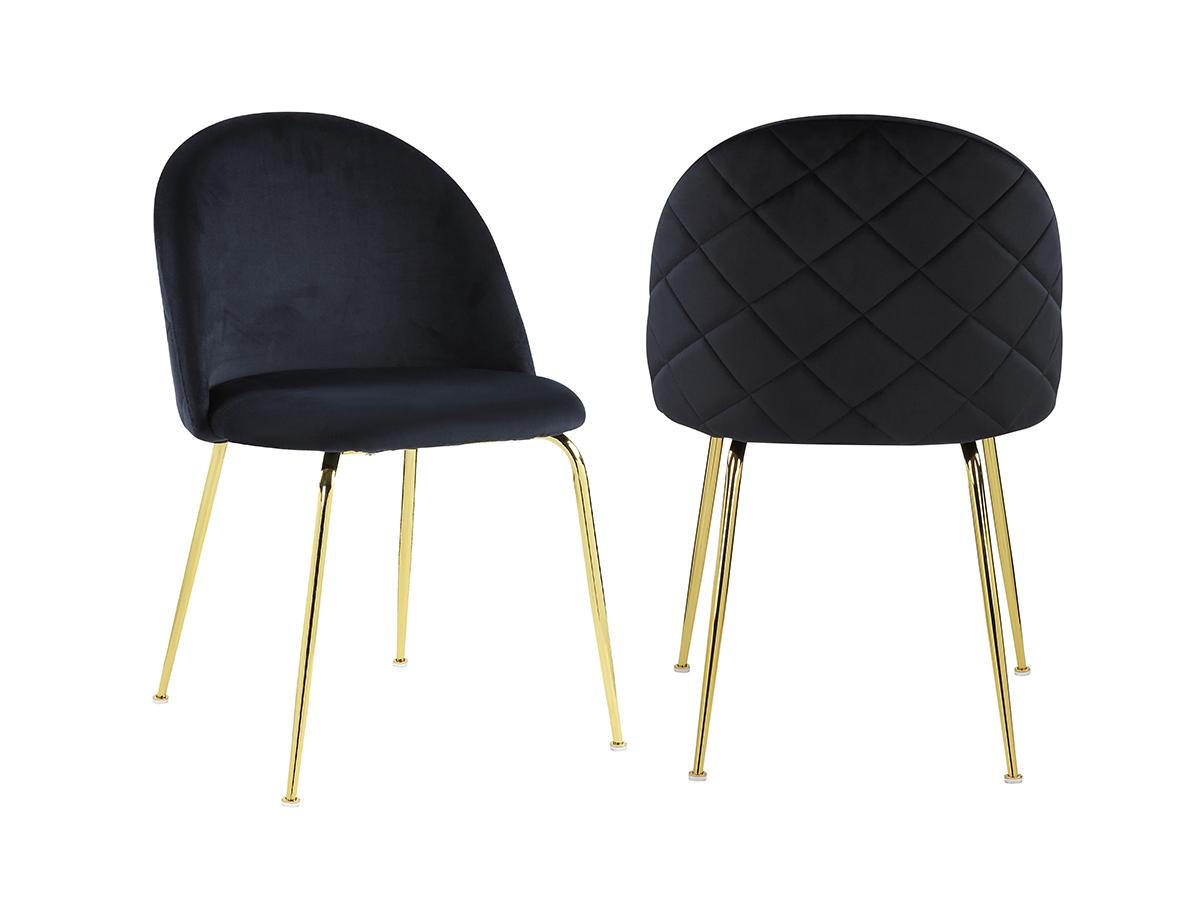 STUHL 2er-Set - Samt & Goldfarbenes Metall - Schwarz - MELBOURNE - Schwarz, Textil (55/77/50cm) - Vente-Unique