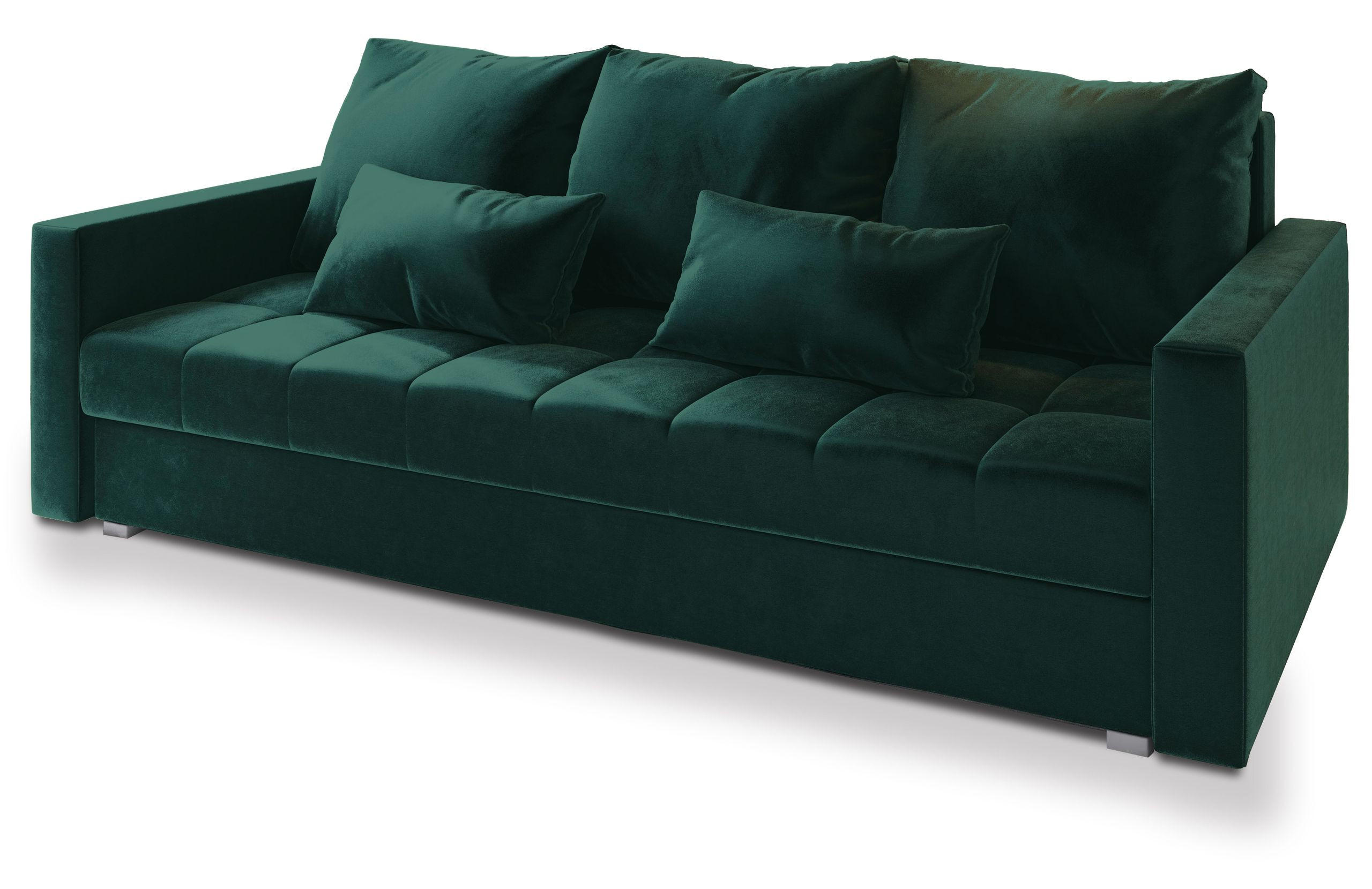BETTSOFA SIRO Grün Plüsch-Stoff mit Schlaffunktion - Grün, Textil (222/83/86cm) - MASSENO