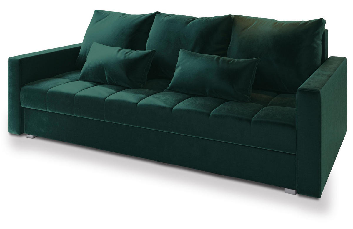 BETTSOFA SIRO Grün Plüsch-Stoff mit Schlaffunktion - Grün, Textil (222/83/86cm) - MASSENO