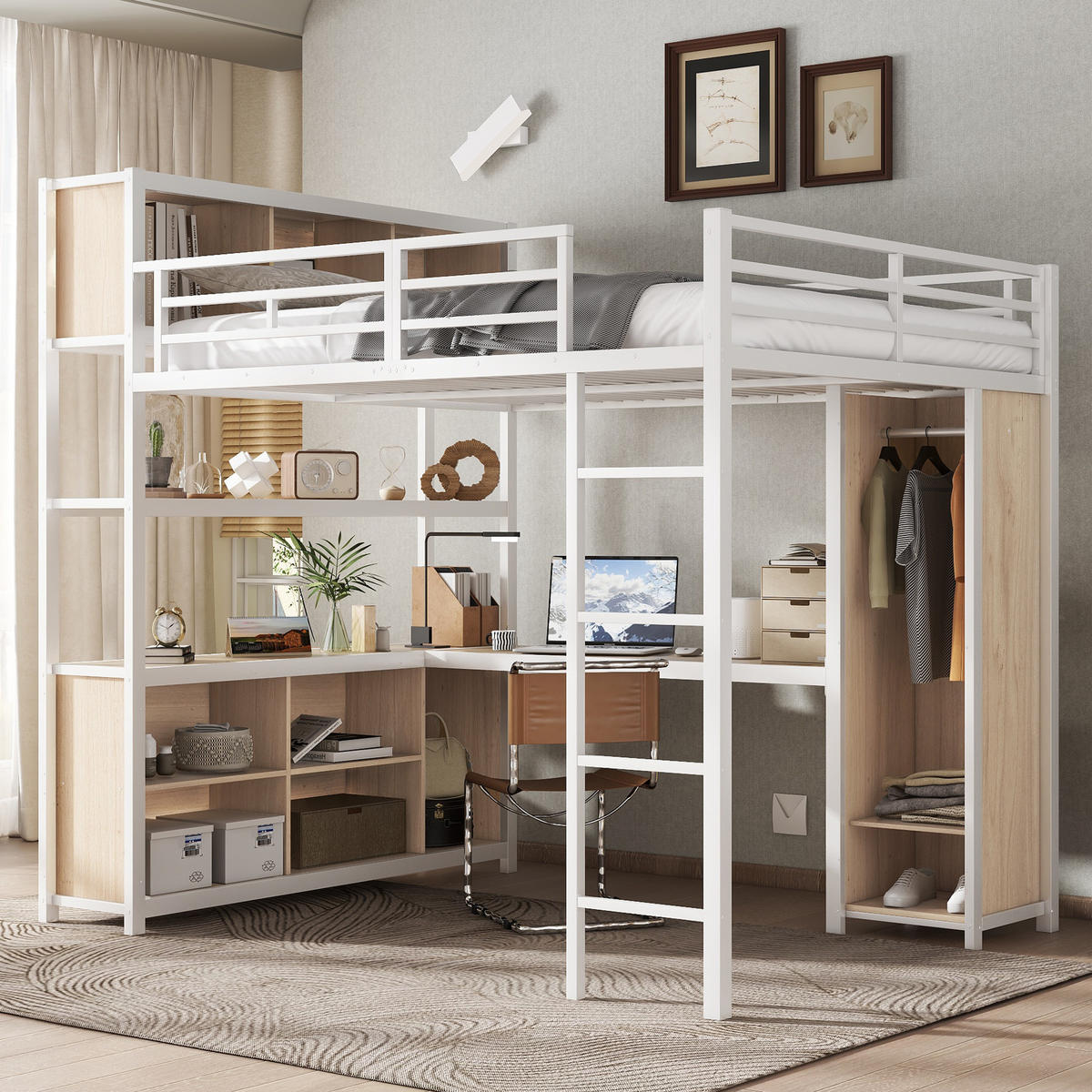 HOCHBETT 140x200 cm Schrank weiß - Weiß, Metall (140/200cm) - Fortuna Lai