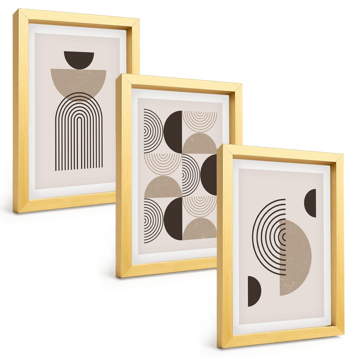 BILDER SET 3er Set - 20x30 cm Goldrahmen - Abstrakte Minimalismusmuster - Goldfarben, Kunststoff (20/30cm) - TULUP
