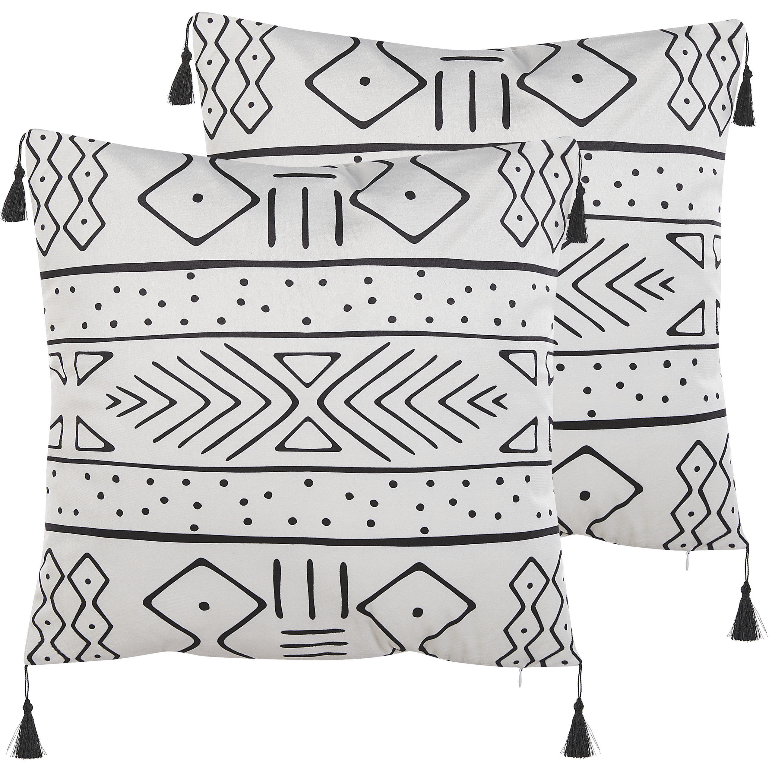 DEKOKISSEN 2er-Set Weiß 45/45 cm Schefflera - Weiß, Textil (45/45cm) - Beliani