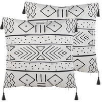 DEKOKISSEN 2er-Set Weiß 45/45 cm Schefflera - Weiß, Textil (45/45cm) - Beliani