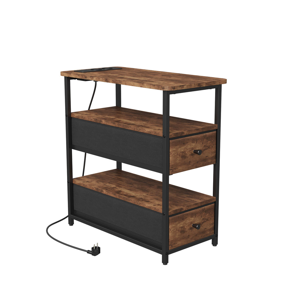 NACHTTISCH LED USB 2 Schubladen 2 Fächer Vintage braun - Braun, Holz (58/28/60.5cm) - LEBENLANG