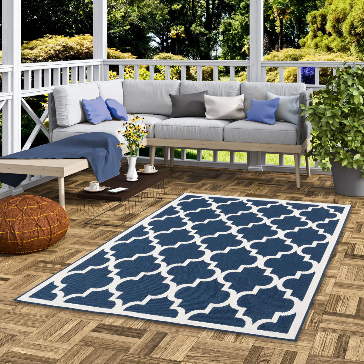 IN- UND OUTDOOR TEPPICH BEIDSEITIG CAPE COD FLIESENOPTIK - Blau, Textil (133/190cm) - Pergamon