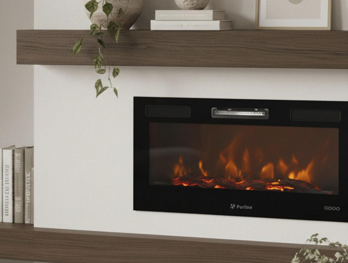 ELEKTROKAMIN Schwarz Wandmodell mit Heizung 2000 W - Schwarz, Glas (116/13/42cm) - Purline