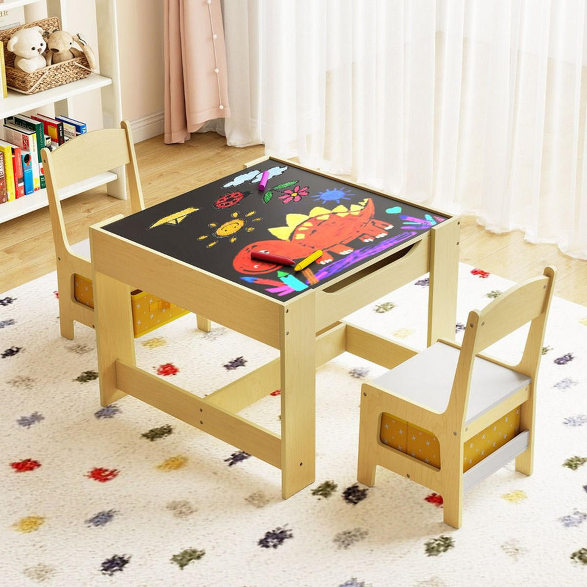 KINDERSITZ‑SET mit Stuhl gelb(3-tlg) - Gelb, Holzwerkstoff (62/48/62cm) - COSTWAY