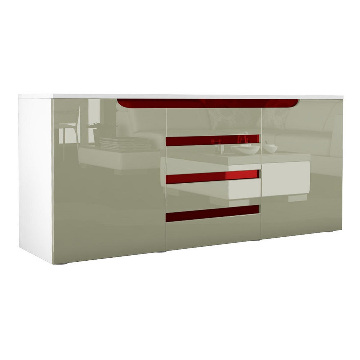 SIDEBOARD Sintra Sandgrau Hochglanz / Bordeaux Hochglanz - Sandfarben, Holzwerkstoff (139/72/35cm) - Vladon
