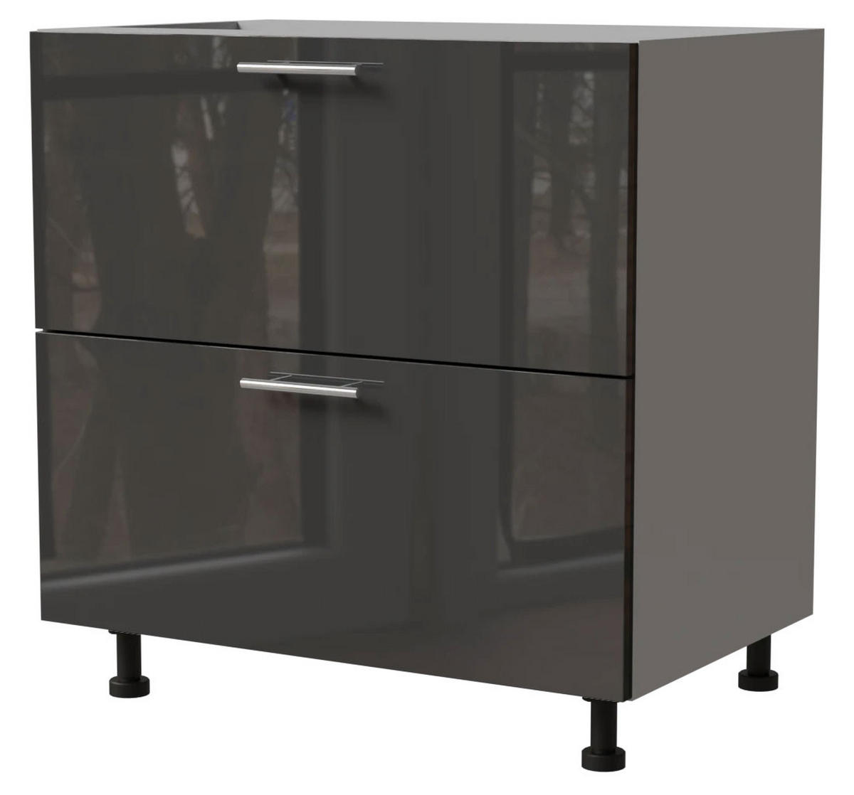 SCHUBLADENUNTERSCHRANK Essen D2A/80/1A X Hochglanz / Grau Matt 80 / 50 / 82cm - Graphitfarben/Grau, Holz/Holzwerkstoff (80/82/50cm) - Feldmann-Wohnen