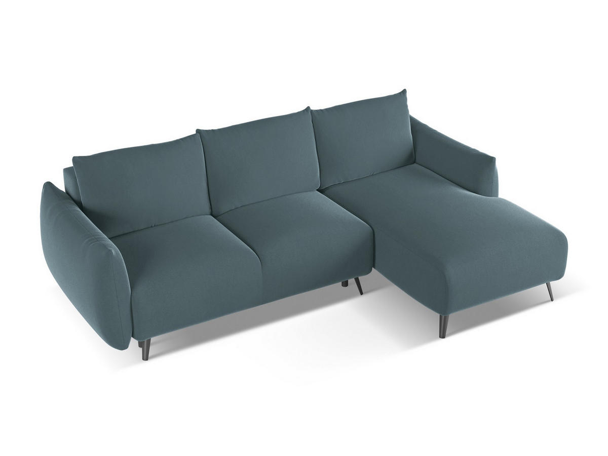ECKSOFA mit Schlaffunktion Samt Stoff Blau - Blau/Petrol, Textil/Metall (242/162cm) - Makamii