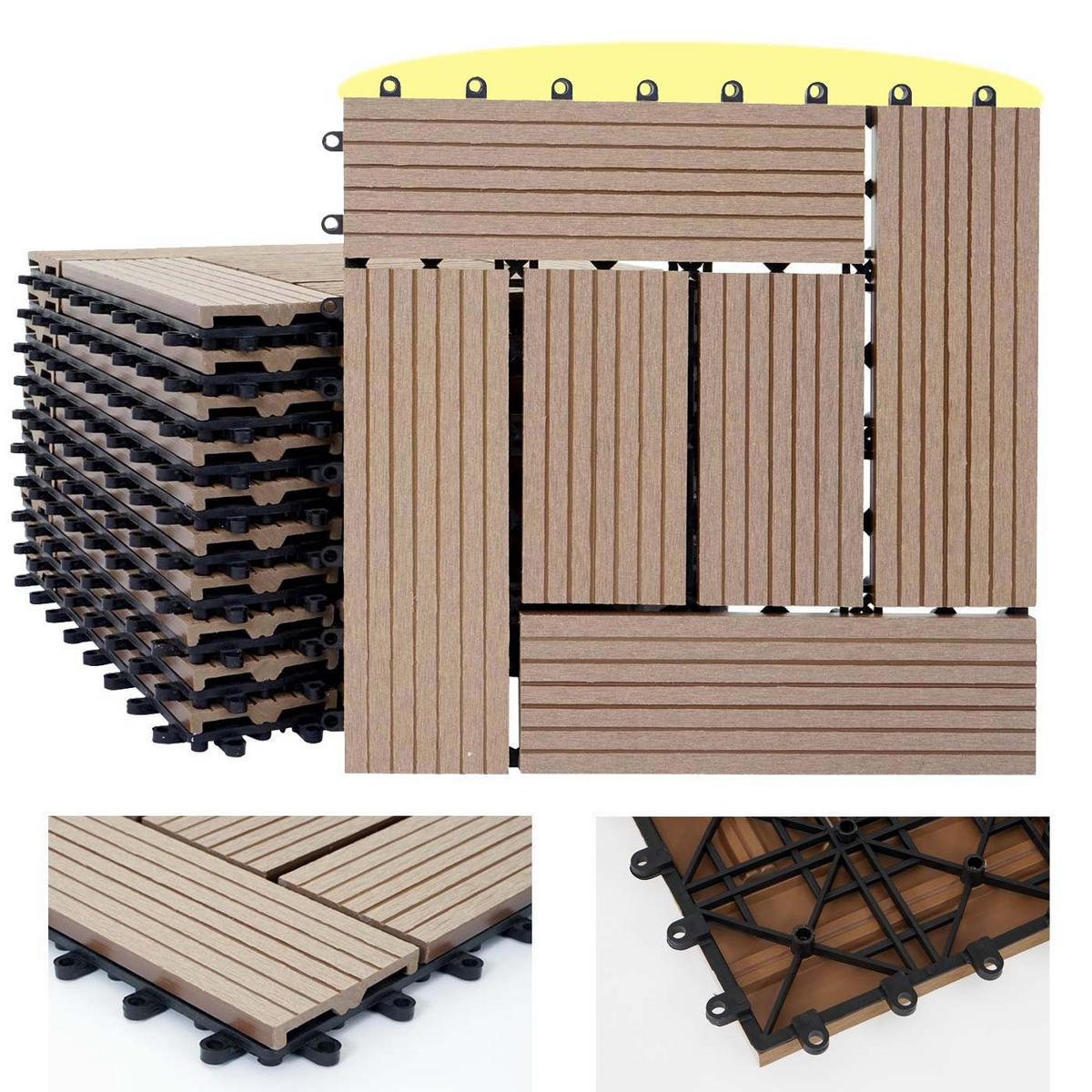WPC BODENFLIESE 11x 30x30cm Basis Teak versetzt - Teakfarben, Kunststoff (30/30/2cm) - BERLINLODGE