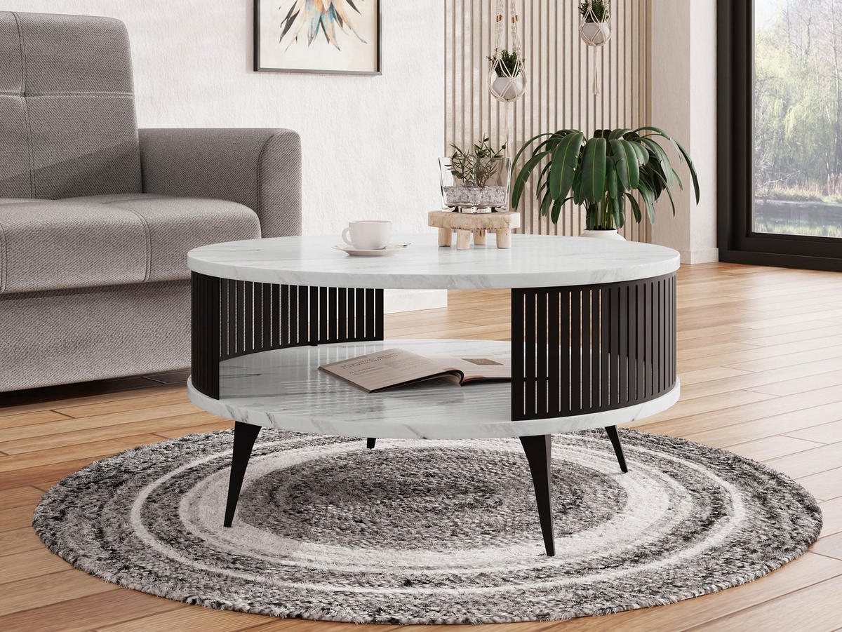 COUCHTISCH Roenni - Weiß Hochglanz/Schwarz, Holzwerkstoff/Metall (75/75/30cm) - MIRJAN24