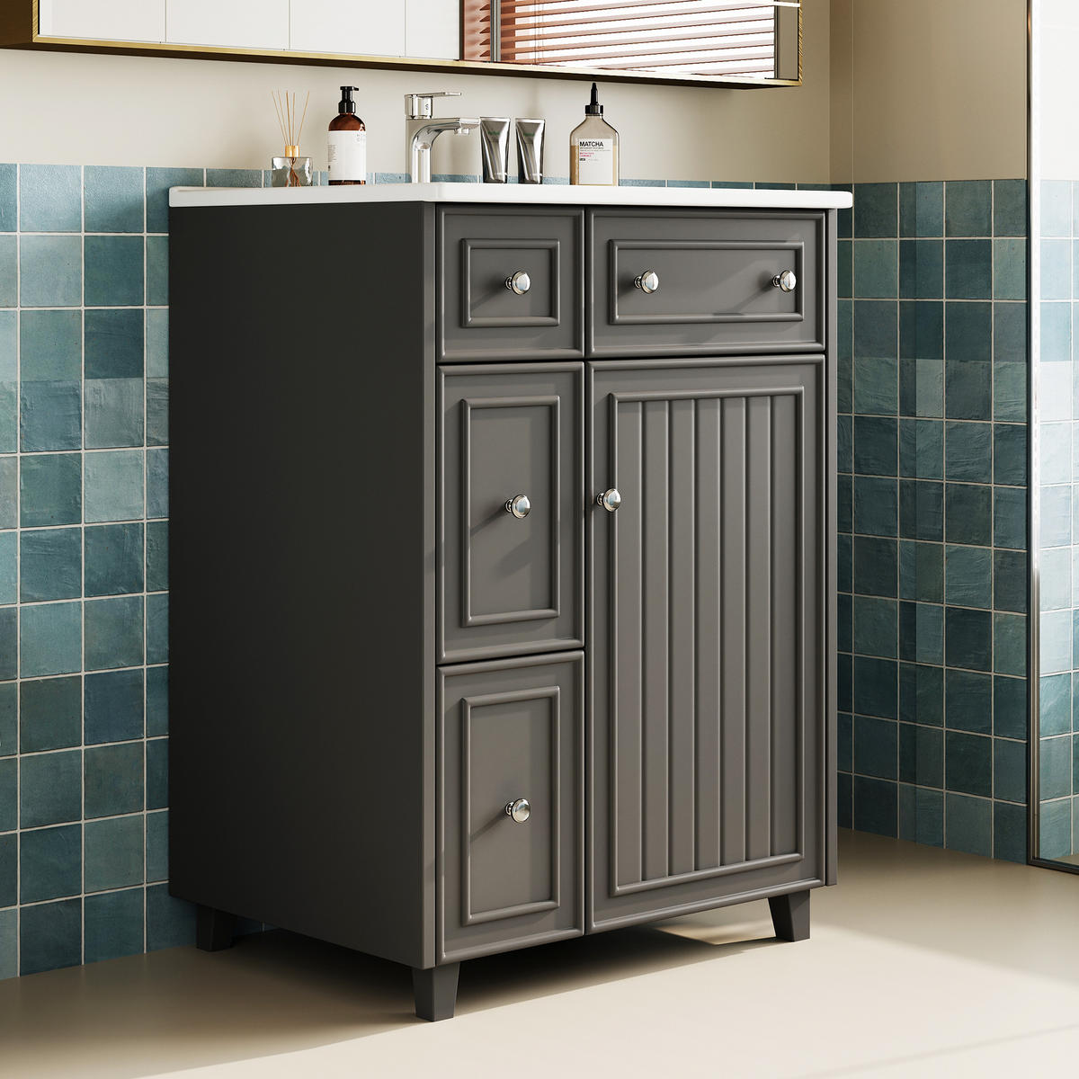 WASCHTISCHKOMBI 61/47/87 cm Schwarz mit 3 Schubladen, ohne Wasserhahn - Edelstahlfarben/Schwarz, Holz/Holzwerkstoff (47/87/61cm) - Oxeza