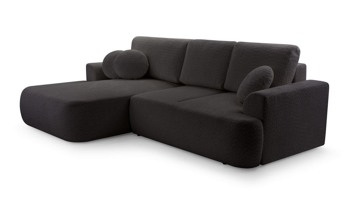 ECKSOFA VELOS Schwarz L - Links Bouclé - Schwarz, Kunststoff/Textil (260/168cm) - Luxkor24
