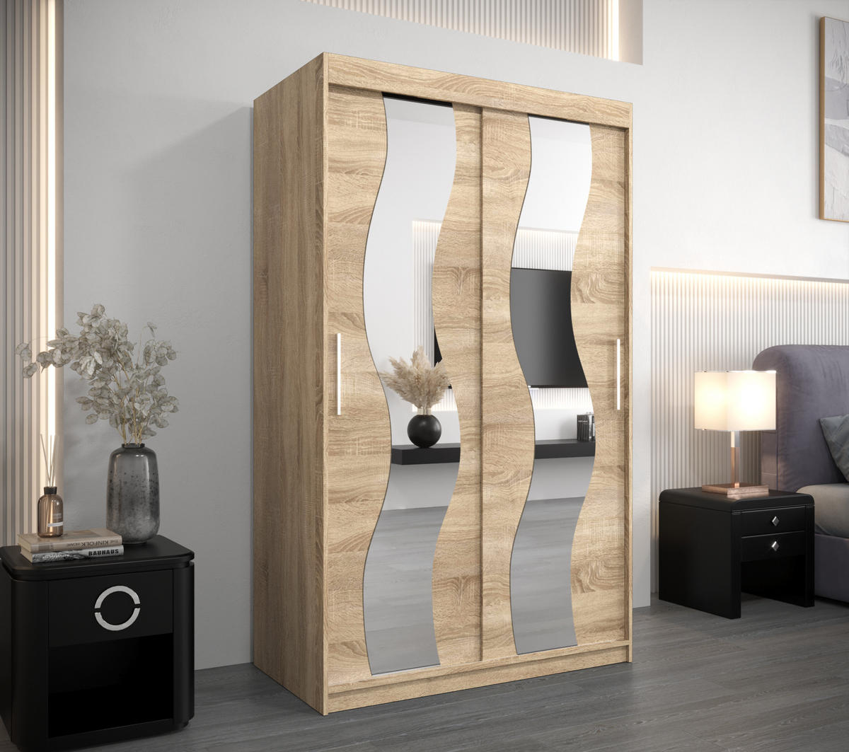 SCHWEBETÜRENSCHRANK 200/120/62 2-türig - Silberfarben/Sonoma Eiche, Holz/Kunststoff (120/200/62cm) - Abiks Möbel