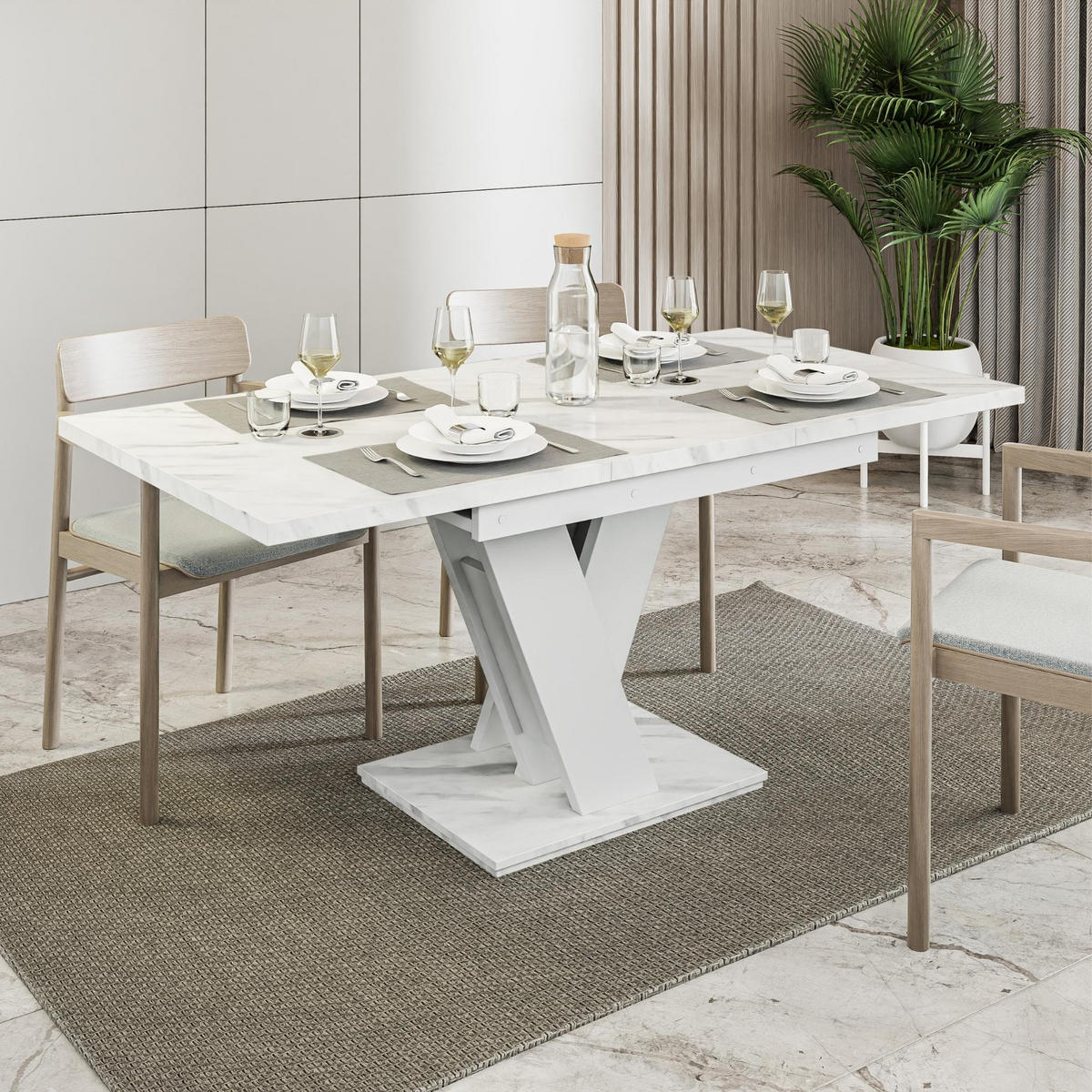 ESSTISCH Bianco Weiß Marmoptik Ausziehbar 120 - 160 cm - Weiß, Holzwerkstoff (120/80/75cm) - PROSPERO